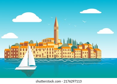 Ilustración vectorial de la arquitectura de Rovinj, Croacia.