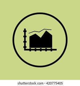 Vector illustration of area chart sign icon on green circle background.