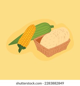 vector illustration Arepas typical food from Latin America - basket with white corn arepas 