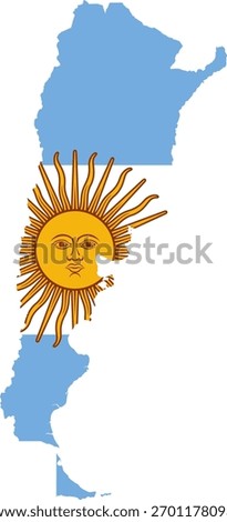 Vector illustration of Argentina flag clipped to the country map, symbolizing national pride, identity, and cultural heritage—ideal for travel, education, history, and creative design projects