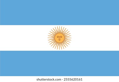 Vector illustration of the Argentina flag in its original 9:14 aspect ratio, featuring light blue and white horizontal stripes with the Sun of May at the center.