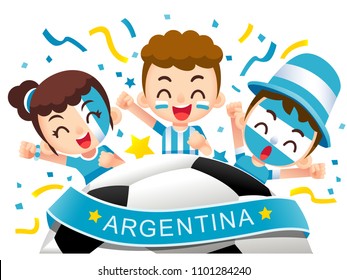 Vector illustration of Argentina football fans characters celebrating