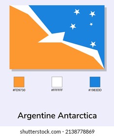 Ilustración vectorial de la bandera argentina antártica aislada en fondo azul claro. Ilustración de la bandera argentina de la Antártida con códigos de color. Lo más cerca posible del original.