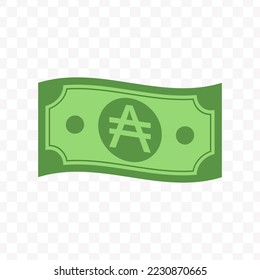 Vector illustration of Argentine austral banknote in green color on transparent background (PNG).