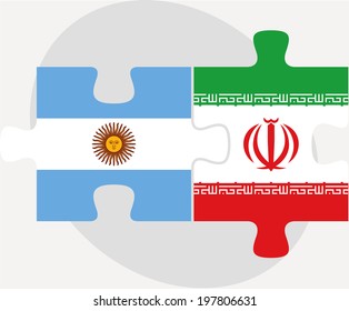 Vector illustration of Argentinian and Iranian Flags in puzzle isolated on white background