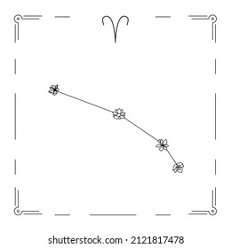 Vector illustration of aries constellation with flowers and zodiac sign. 