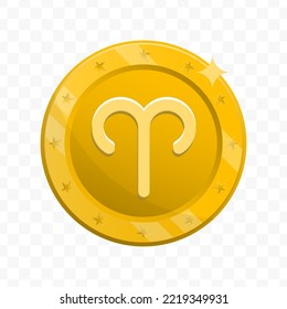 Vector illustration of Aries zodiac icon sign and symbol. Gold colored vector for website design .Simple design on transparent background (PNG).