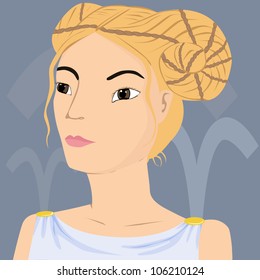 vector illustration of Aries zodiac sign as girl