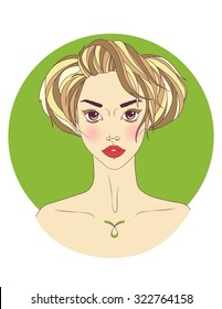 Vector illustration of Aries zodiac sign as a beautiful girl