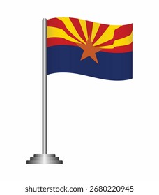 Ilustração vetorial da bandeira do estado do Arizona acenando em um mastro, isolado sobre fundo branco. Perfeito para projetos de design, educacionais e patrióticos.