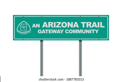 Vector illustration of the Arizona Trail Gateway Community green road sign on metallic posts