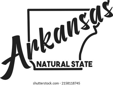 Vector illustration of Arkansas. Nickname Natural State. United States of America outline silhouette. Hand-drawn map of USA territory. Poster for print, decor, souvenir