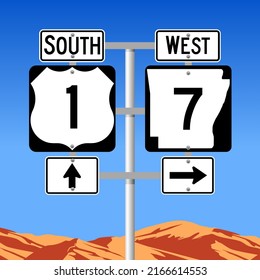 Vector illustration of the Arkansas State Highway road sign on metallic post