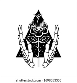 vector illustration arm bones and black flower