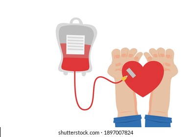 Ilustración vectorial del brazo conectado a la bolsa de sangre