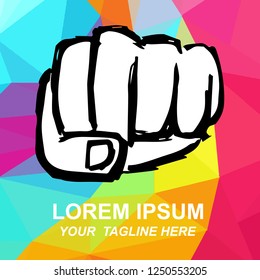 Vector Illustration of Arm Fist Logo Hand Drawn, Ink, Brush, Sketch with Geometric Polygon Background for Isolated Graphic Design Outline, Sign, Symbol and more
