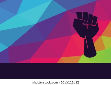 Vector Illustration of Arm or Hand Fist  with Rainbow Background. This is Good for Layout, Posters and More.