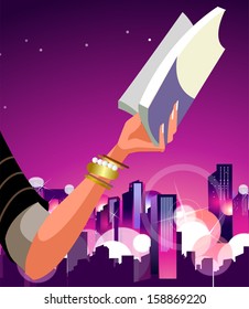 Ilustración vectorial de un brazo que sostiene un libro