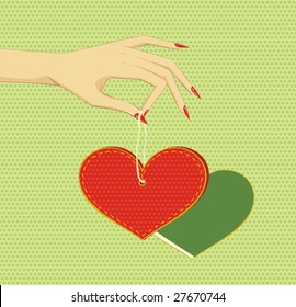 Vector illustration of arm, holding the heart.