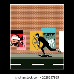 vector illustration of armed men playing skateboarding good for design