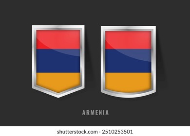 Vektorgrafik des ARMENIA Label Logos. ARMENIA Plakettenzeichen ARMENIA mit Fahne, armenische Produkt-Label Banner Vorlage.