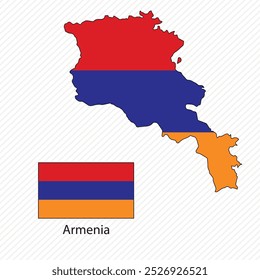 Vector illustration with Armenia national flag with shape of Armenia map vector (simplified). Volume shadow on the map