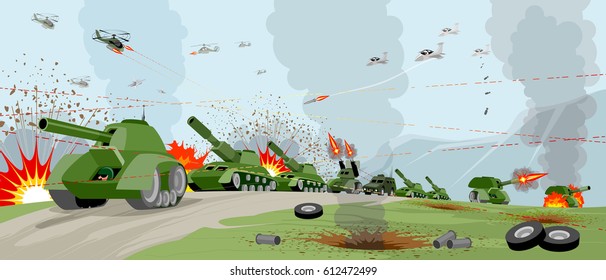 Vector illustration of armies on battlefield