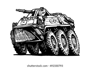 Vector illustration of armored troop-carrier in comics style