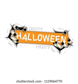 Vector and illustration , Arms from the background with invitation to zombie party Happy Halloween , paper cut style , EPS 10.