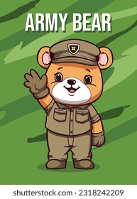 Vector Illustration, Army Bear, Animal Clipart