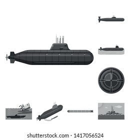 Vector illustration of army and deep   symbol. Collection of army and nuclear vector icon for stock.