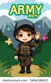 Vector illustration army little boy clipart