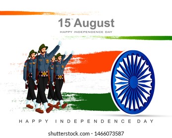 vector illustration of Army marching on Indian tricolor background for 15th August Happy Independence Day of India