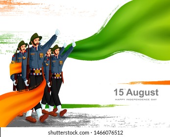 vector illustration of Army marching on Indian tricolor background for 15th August Happy Independence Day of India