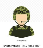 Vector illustration of Army Pilot Avatar in color on a transparent background (PNG). EPS Vector
