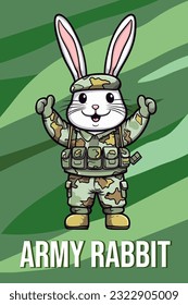 Vector Illustration, Army Rabbit, Animal Clipart