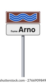 Vector illustration of The Arno river (Italy) road sign on metallic pole
