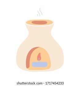 Vector illustration of Aroma lamp. Ceramic incense burner for the Aromatherapy. Flat icon isolated on white. SPA, Ayurveda, Aromatic therapy design element. 