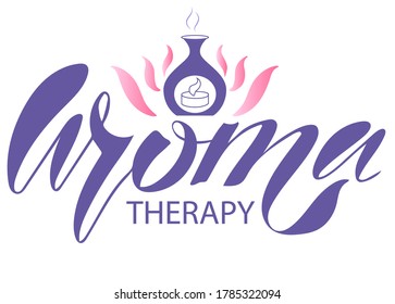 Vector illustration of Aroma Therapy text for logotype, t-shirt, banner, magazine, poster, decoration, postcard. Aroma Therapy calligraphy background. Aroma Therapy lettering. EPS 10. 