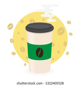 Vector illustration of aromatic hot coffee in a paper mug
