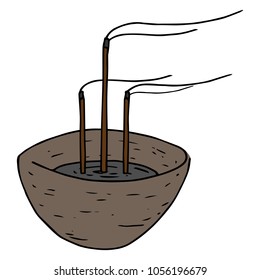 Vector illustration of a aromatic incense icon. Hand drawn ceremonial stand under aromatic incense.