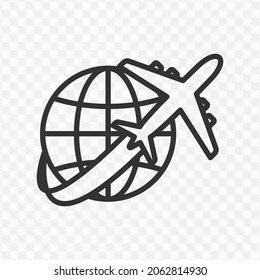 Vector Illustration Of Around The World By Plane Icon In Dark Color And Transparent Background(png).