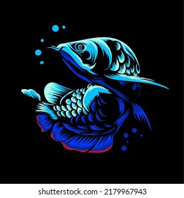 vector illustration, arowana fish, glow mode in the dark, very suitable for t-shirt screen printing,