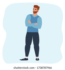 Vector illustration of an arrogant cartoon guy standing with his arms crossed