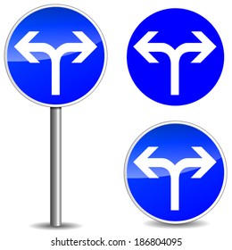 Vector illustration of arrow blue sign on white background