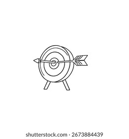 Ilustración vectorial de una flecha con un arco golpeando el centro del objetivo.