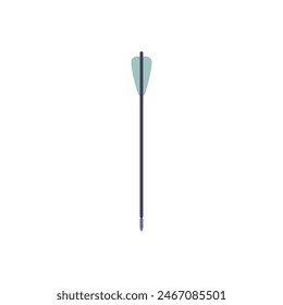 Ilustración vectorial de una flecha en estilo de dibujos animados con una punta de hierro y una pluma de plástico sobre un fondo blanco. Ideal para el diseño de conceptos de tiro con arco deportivo.