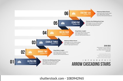 Vector Illustration Of Arrow Cascading Stairs Infographic Design Element.