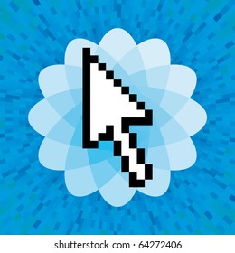 vector illustration of the arrow cursor with blue shine background