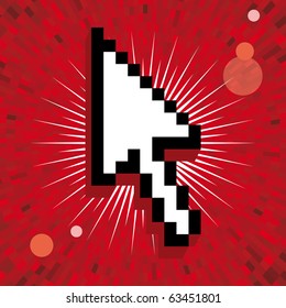 vector illustration of the arrow cursor on shine red background